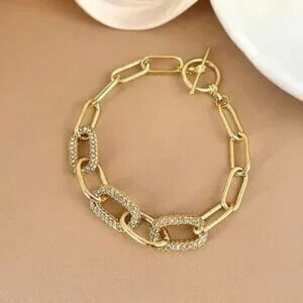 Gold Toggle Rhinestone Link Chain Bracelet